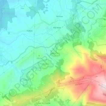 Tojeiraの地形図、標高、地勢