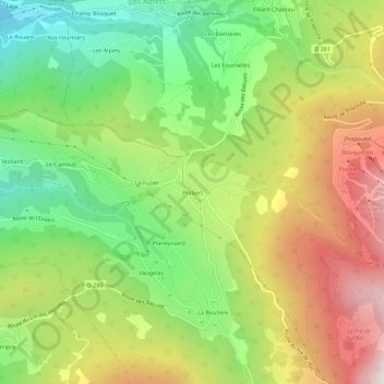 Prabertの地形図、標高、地勢