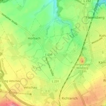 Forsterheideの地形図、標高、地勢