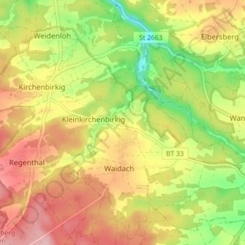 Kühlenfelsの地形図、標高、地勢