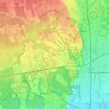 Villaggio Sniaの地形図、標高、地勢