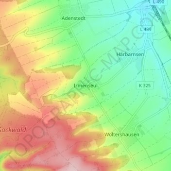 Irmenseulの地形図、標高、地勢