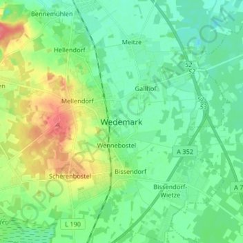 Wedemarkの地形図、標高、地勢