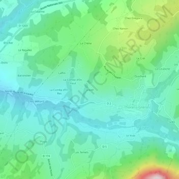 Gravelの地形図、標高、地勢