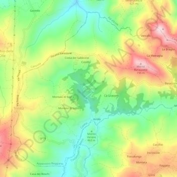 Pianzoの地形図、標高、地勢
