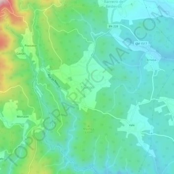 Tourigoの地形図、標高、地勢