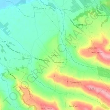 Les Fauresの地形図、標高、地勢