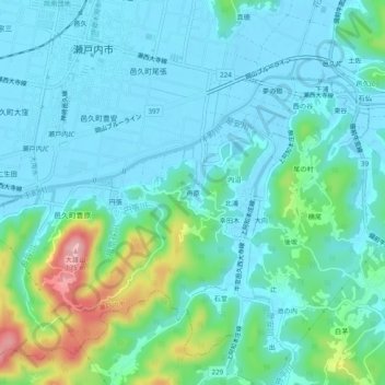 舟原の地形図、標高、地勢