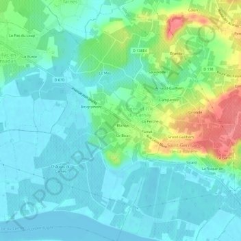 Blanzac Ouestの地形図、標高、地勢