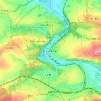 Braunsdorfの地形図、標高、地勢