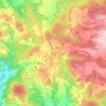 Lindenの地形図、標高、地勢