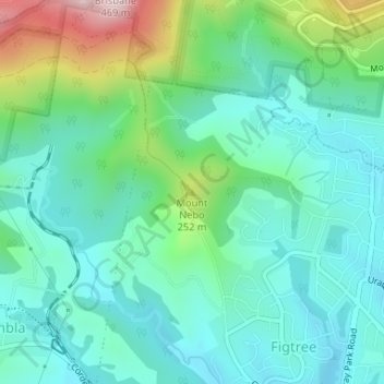 Mount Neboの地形図、標高、地勢
