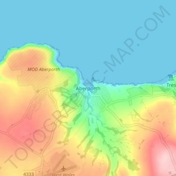 Aberporthの地形図、標高、地勢