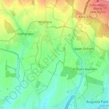 Charlton Downの地形図、標高、地勢
