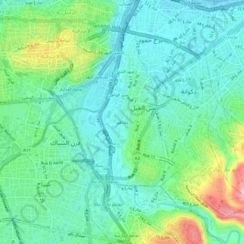 Amatouriの地形図、標高、地勢