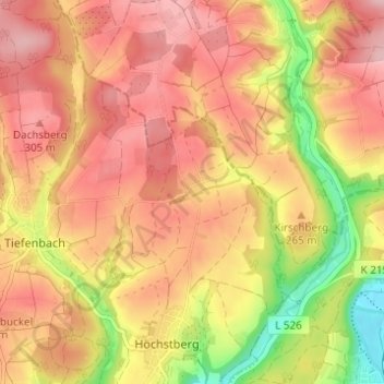 Bernbrunnの地形図、標高、地勢