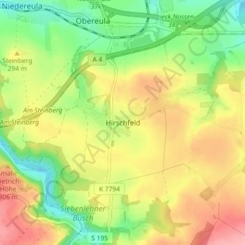 Hirschfeldの地形図、標高、地勢