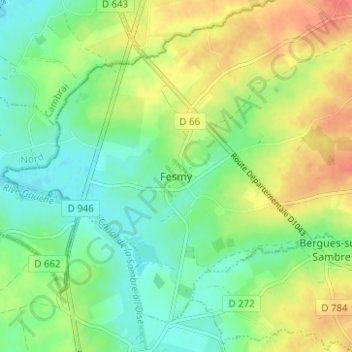 Fesmyの地形図、標高、地勢