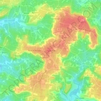 Longues Règesの地形図、標高、地勢