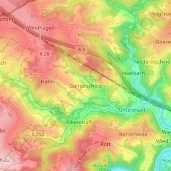 Günterscheidの地形図、標高、地勢