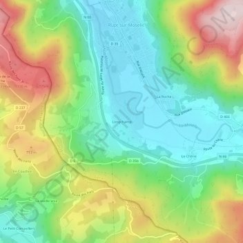Longchampの地形図、標高、地勢