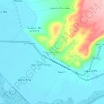 Boqueron Altoの地形図、標高、地勢