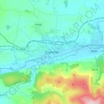 Clonmelの地形図、標高、地勢