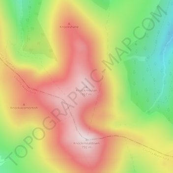 Knockmoylanの地形図、標高、地勢