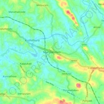 Marthandamの地形図、標高、地勢