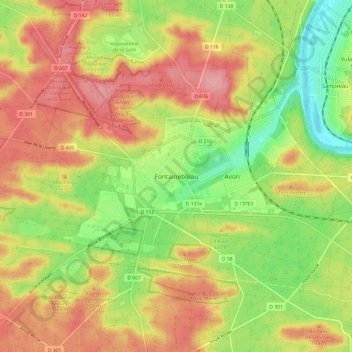 Fontainebleauの地形図、標高、地勢
