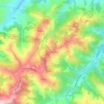 Montagnanaの地形図、標高、地勢