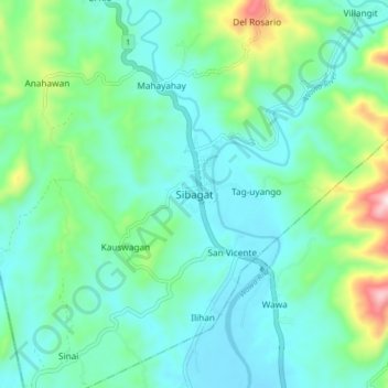 Sibagatの地形図、標高、地勢