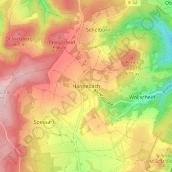 Hannebachの地形図、標高、地勢