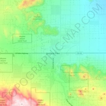 Joshua Treeの地形図、標高、地勢
