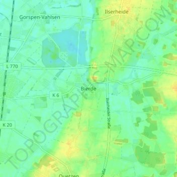 Bierdeの地形図、標高、地勢