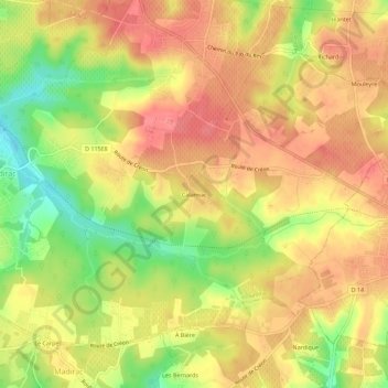 Calamiacの地形図、標高、地勢