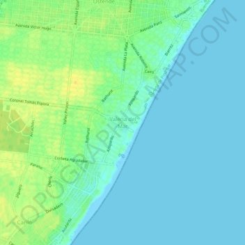 Valeria del Marの地形図、標高、地勢
