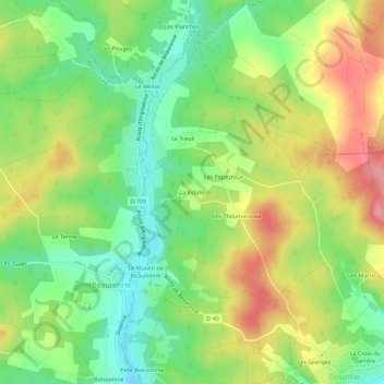 La Vidalieの地形図、標高、地勢