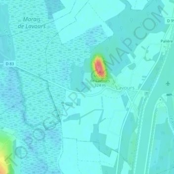 Les Rosieresの地形図、標高、地勢