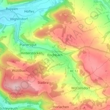 Fischbachの地形図、標高、地勢
