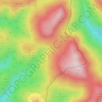Iturriozの地形図、標高、地勢