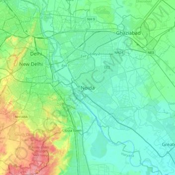 Noidaの地形図、標高、地勢