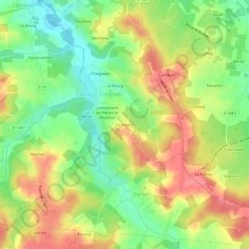 La Vidaneの地形図、標高、地勢