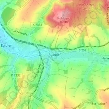 Rüsdorfの地形図、標高、地勢