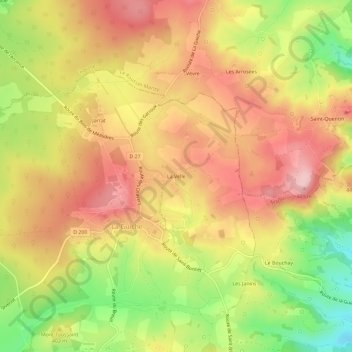 La Velleの地形図、標高、地勢