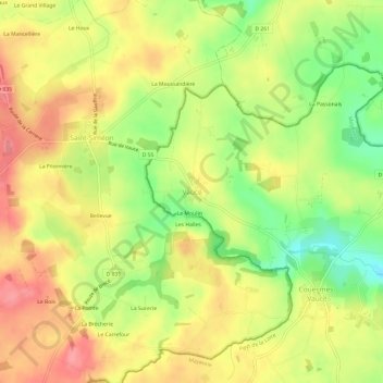 Vaucéの地形図、標高、地勢