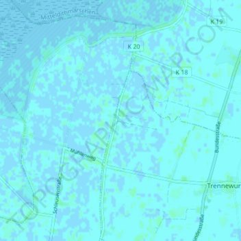 Trennewurtherneuendeichの地形図、標高、地勢