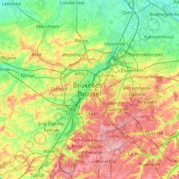 ブリュッセルの地形図、標高、地勢