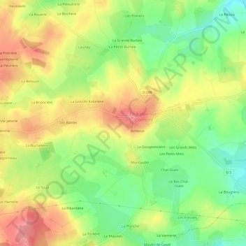 Vauboireの地形図、標高、地勢