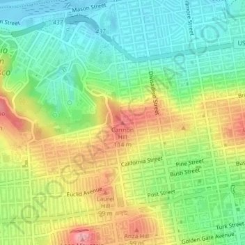 Cannon Hillの地形図、標高、地勢